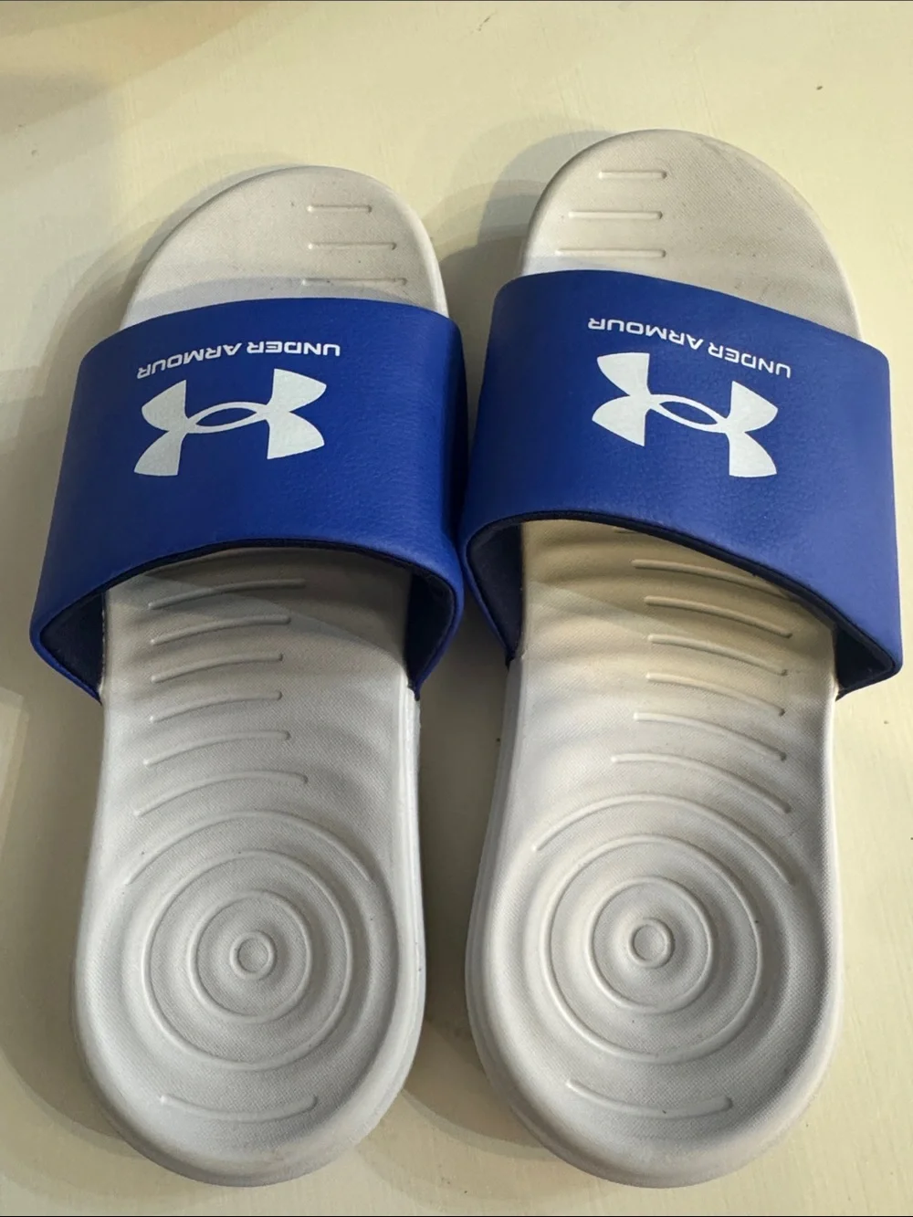 Under Armour Blue Slides with White Footbed